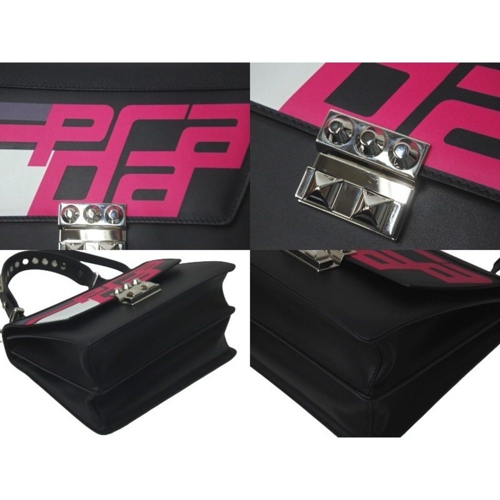 Very Prada shoulder bag Saffiano leather studs black pink racing logo - Picture 5 of 9